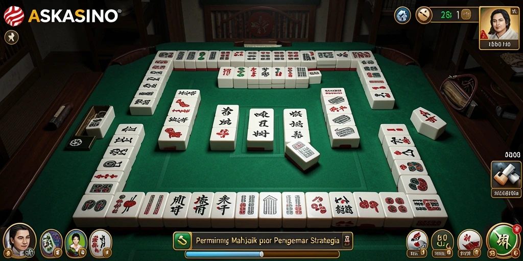 Screenshot gameplay di ASKASINO yang menunjukkan kecerdasan strategis dalam Mahjong.