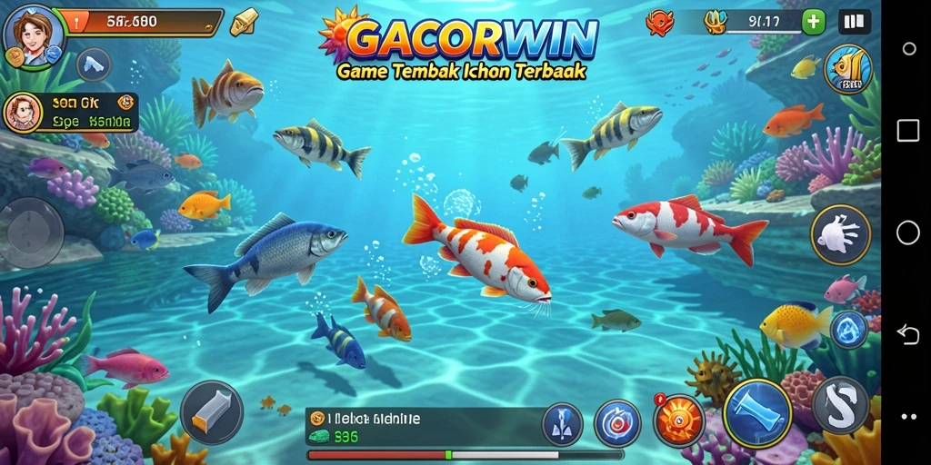 Screenshot gameplay GACORWIN yang menunjukkan aksi menembak ikan.