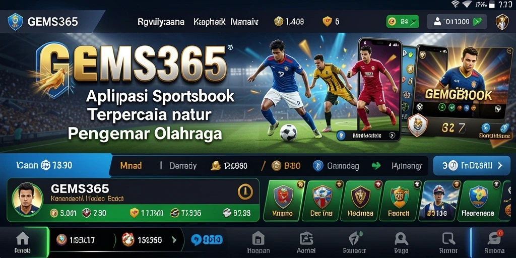 Screenshot utama GEMS365 menampilkan berbagai pilihan taruhan olahraga.
