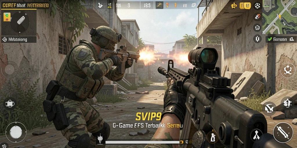 Screenshot utama SVIP9 menampilkan aksi seru dalam permainan FPS.