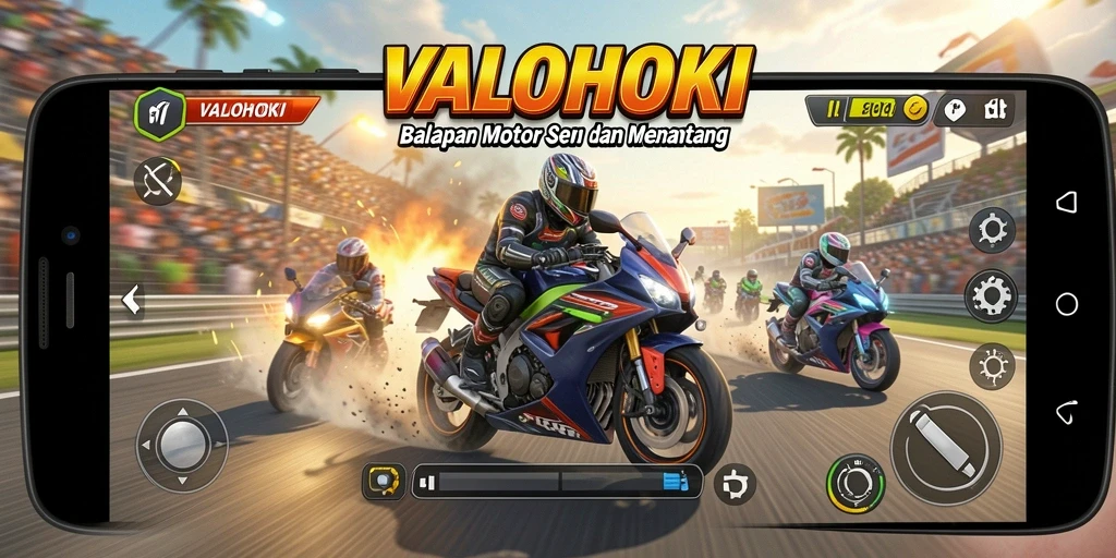 Screenshot VALOHOKI menampilkan gameplay seru balapan motor.